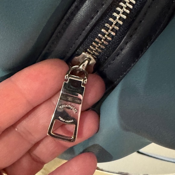 Coach Navy and Teal Croc-Embossed Shoulder Bag - Picture 11 of 16